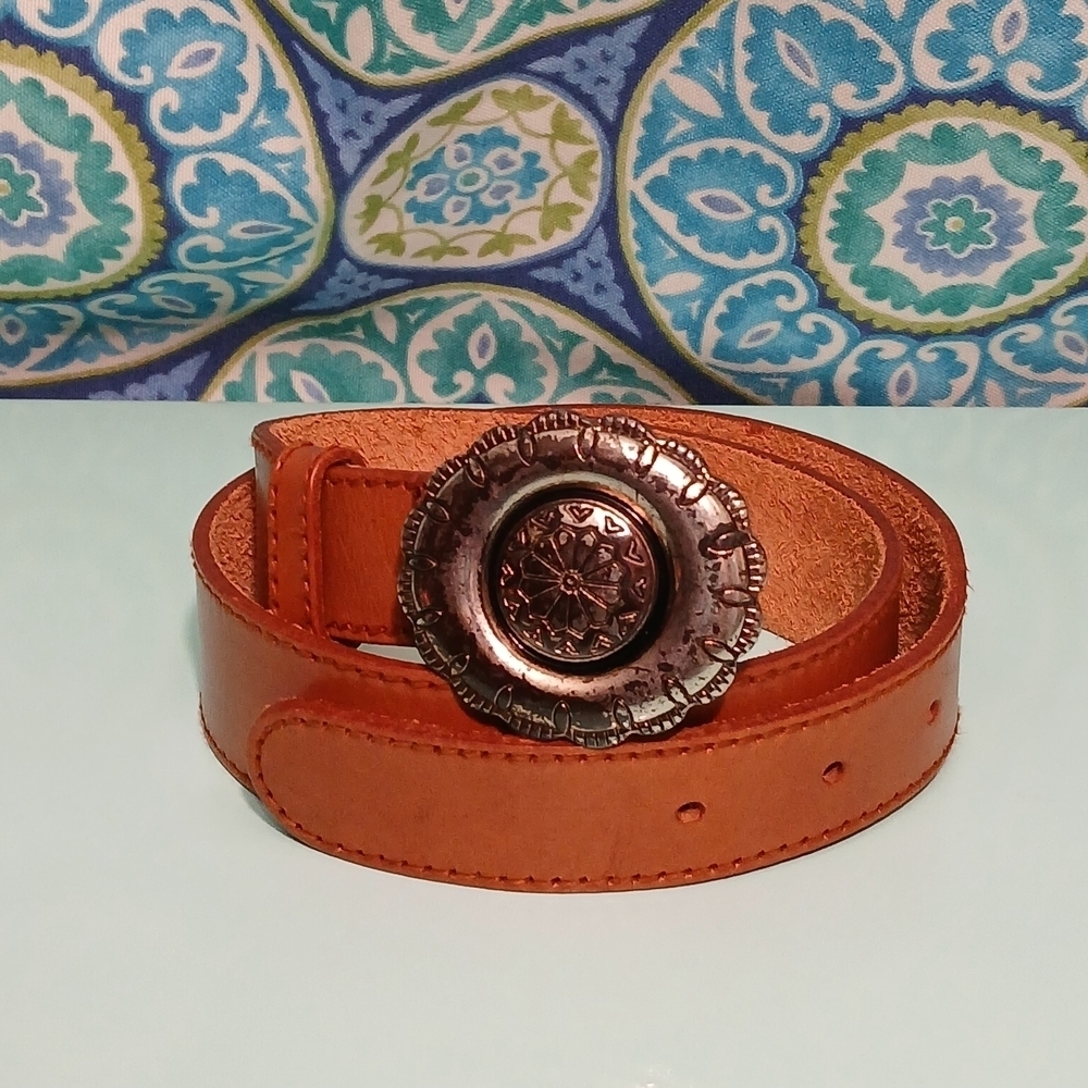 Vintage Liz Claiborne Tan Leather Belt With Silver Buckle Western Cowgirl